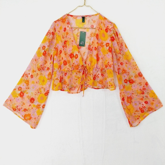 wild fable Tops - NEW Wild Fable Long Sleeve Tie-Front Woven Top